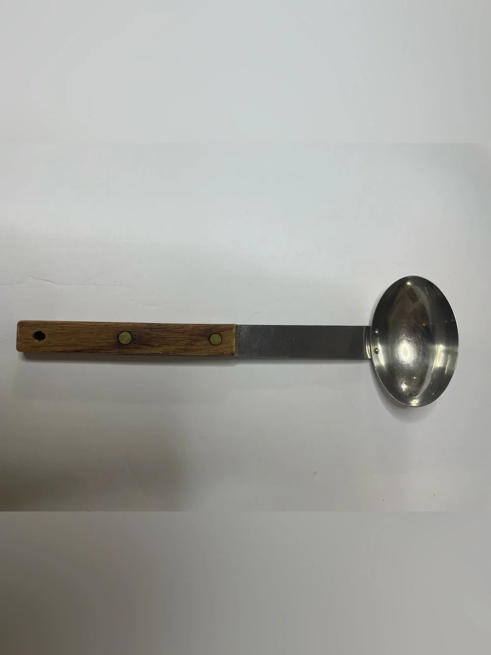 Vtg 9” Stainless Steel Wood Handle Pour Ladle MCM Advertisement Egg Poacher